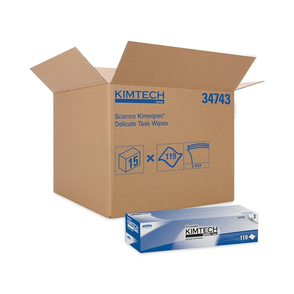 Kimtech Kimwipes Delicate Task Wipers, 3-Ply, 11 4/5 x 11 4/5, 119/Box, PK15 - KCC 34743