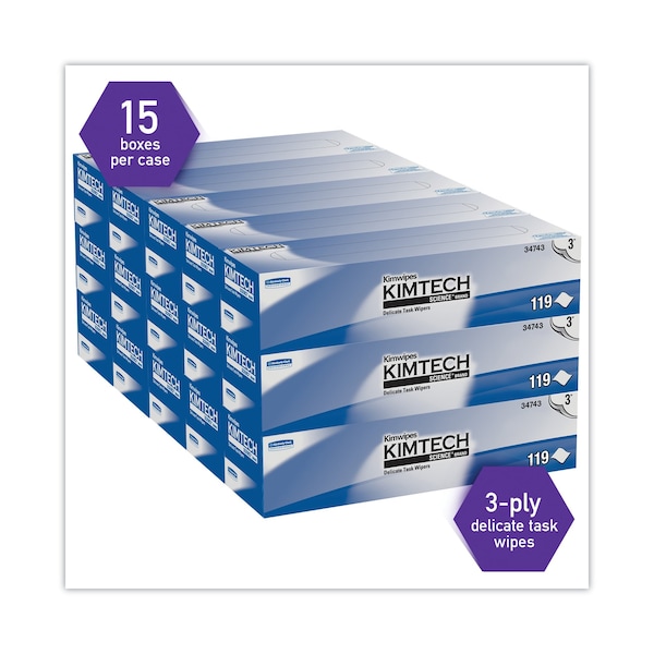 Kimtech Kimwipes Delicate Task Wipers, 3-Ply, 11 4/5 x 11 4/5, 119/Box, PK15 - KCC 34743