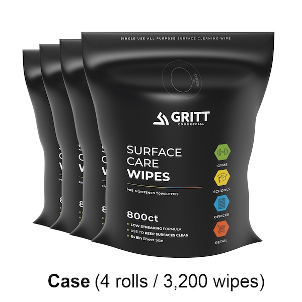 Gritt Commercial Surface Care Wipes, All-Purpose Cleaning Wipes - 4 x 800 Count Roll 3200 Commercial Wipes, 4PK - GRI5-RW-4-NR