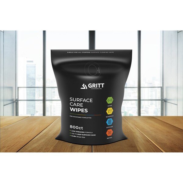 Gritt Commercial Surface Care Wipes, All-Purpose Cleaning Wipes - 4 x 800 Count Roll 3200 Commercial Wipes, 4PK - GRI5-RW-4-NR