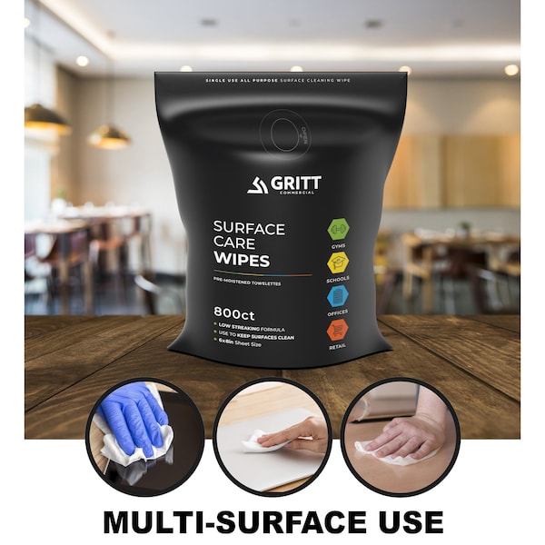 Gritt Commercial Surface Care Wipes, All-Purpose Cleaning Wipes - 4 x 800 Count Roll 3200 Commercial Wipes, 4PK - GRI5-RW-4-NR