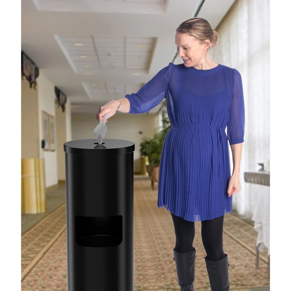 Gritt Commercial Black Stainless Steel Gym Wet Wipe Dispenser, Floor-Stand Dispenser Station with 7 Gallon Trash Can - GRI509-BLK-NR