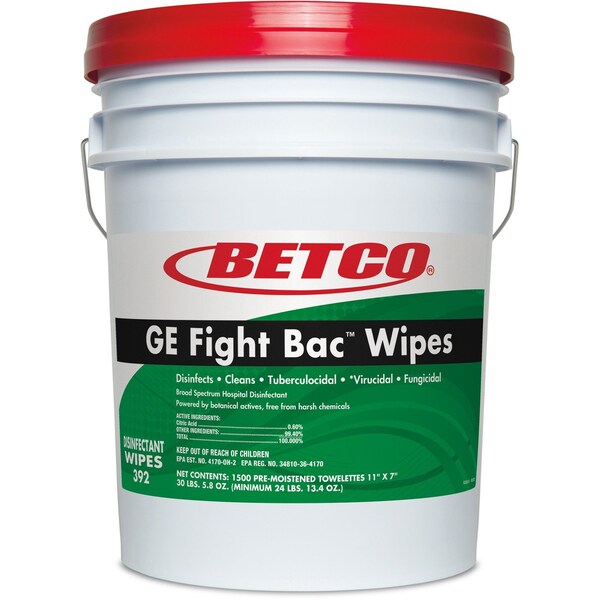 Betco GE Fight Bac Disinfectant Wipes - Wipe - 11" Width x 7" Length, PK 1500 - 3920500
