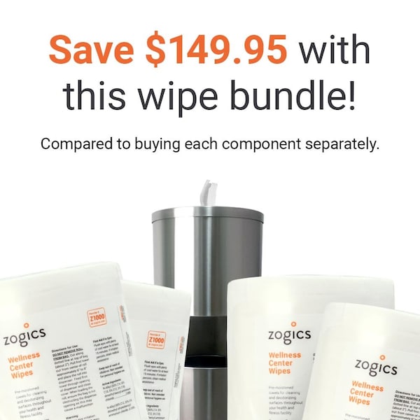 Zogics Sanitizing Wipes (4 rolls/case) + Wipes Floor Dispenser, White - Z650W-Z2000