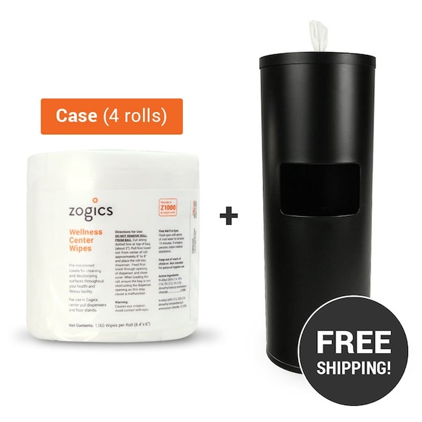 Zogics Sanitizing Wipes (4 rolls/case) + Wipes Floor Dispenser, White - Z650W-Z2000