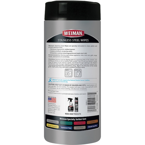 Weiman Weiman Fresh Clean Scent Stainless Steel Cleaner 30 pk Wipes - 92