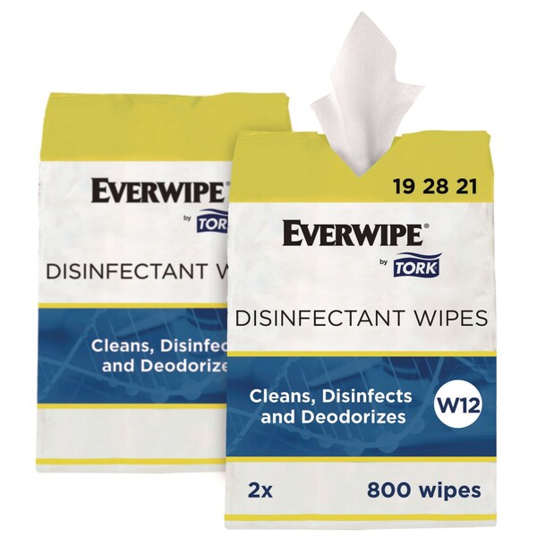 Tork Disinfectant Wipe Jumbo Rolls, 1-Ply, 8 x 6, Lemon, White, 800 Sheets, 2PK - 192821