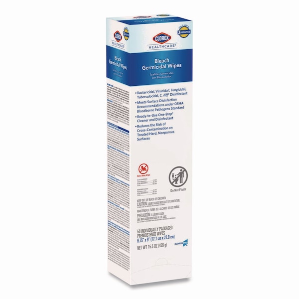 Clorox Bleach Germicidal Wipes, 1-Ply, 6.75 x 9, Unscented, White, 50 Wipes, 6PK - 31424