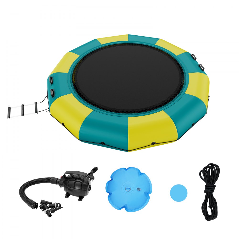 VEVOR Inflatable Water Bouncer, 13ft Recreational Water Trampoline, Portable Bounce Swim Platform with 3-Step Ladder & Electric Air Pump, Kids Adults Floating Rebounder for Pool, Lake, Water Sports - BTKSSBCHLS13PC2W5V1