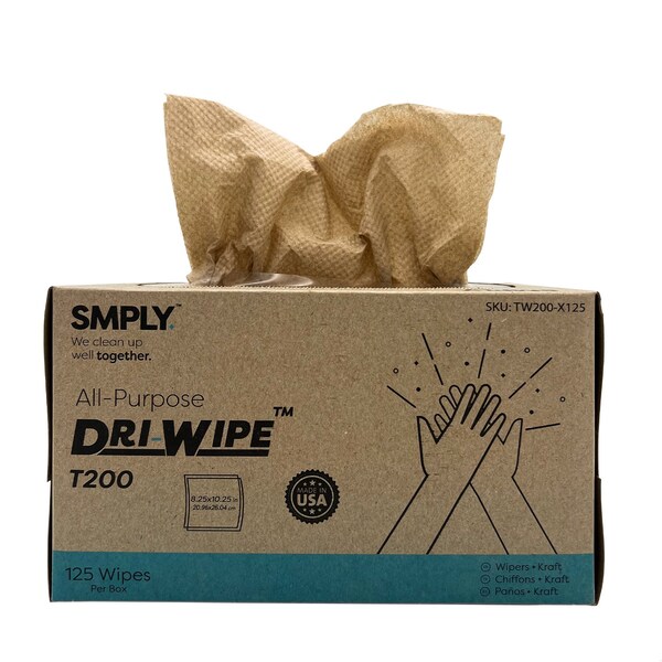 Smply Brands T200 Dri-Wipe by, Pop-Up Box Interfold - 200 Wipes per Box, 24PK - TW200-X125-X18-K