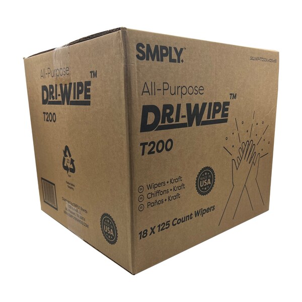 Smply Brands T200 Dri-Wipe by, Pop-Up Box Interfold - 200 Wipes per Box, 24PK - TW200-X125-X18-K