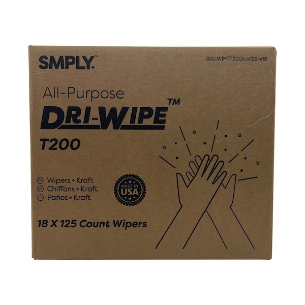 Smply Brands T200 Dri-Wipe by, Pop-Up Box Interfold - 200 Wipes per Box, 24PK - TW200-X125-X18-K