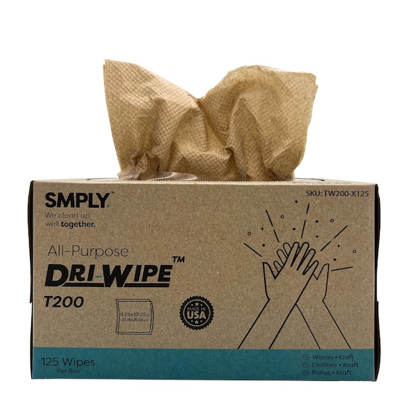 Smply Brands T200 Dri-Wipe by, Pop-Up Box Interfold - 200 Wipes per Box, 24PK - TW200-X125-X18-K