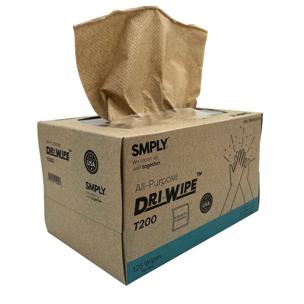 Smply Brands T200 Dri-Wipe by, Pop-Up Box Interfold - 200 Wipes per Box, 24PK - TW200-X125-X18-K