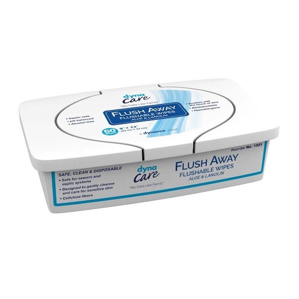 Flush Away Adult Dynarex Flush Away Personal Wipes, Adult, Tub, Aloe/Lanolin Scented, 60PK - 1321