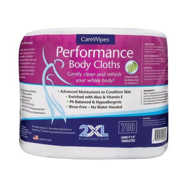 2Xl Performance Body Cloths, 1-Ply, 6 x 8, Unscented, White, 1400PK - 2XL436