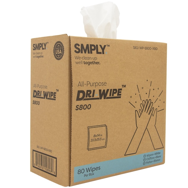 Smply Brands S800 Dri-Wipe by, Center-Pull Box, 80 Wipes per Box, 5PK - S800-X80-X5