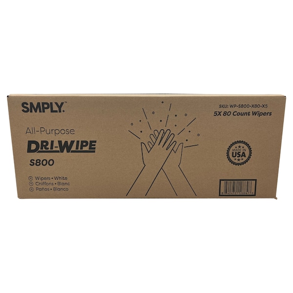 Smply Brands S800 Dri-Wipe by, Center-Pull Box, 80 Wipes per Box, 5PK - S800-X80-X5