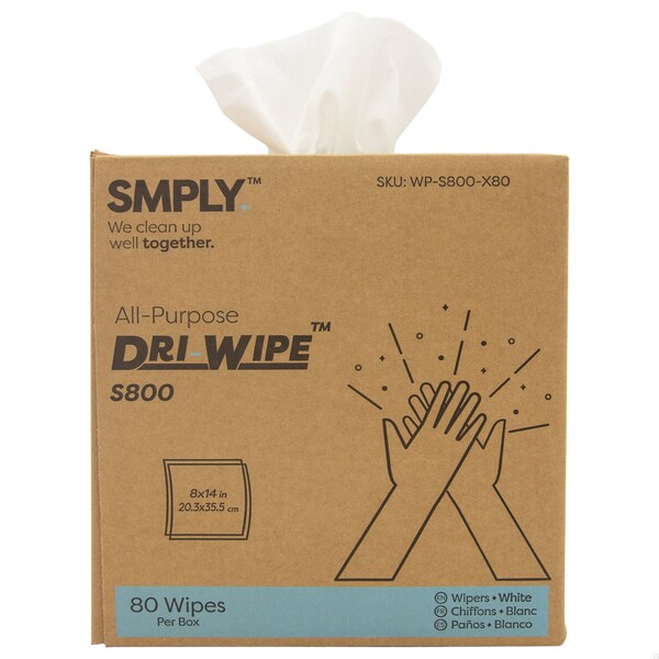 Smply Brands S800 Dri-Wipe by, Center-Pull Box, 80 Wipes per Box, 5PK - S800-X80-X5