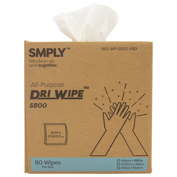 Smply Brands S800 Dri-Wipe by, Center-Pull Box, 80 Wipes per Box, 5PK - S800-X80-X5