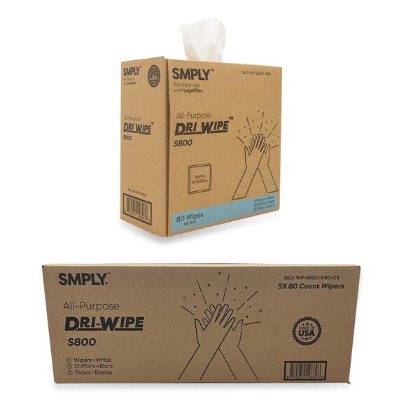 Smply Brands S800 Dri-Wipe by, Center-Pull Box, 80 Wipes per Box, 5PK - S800-X80-X5