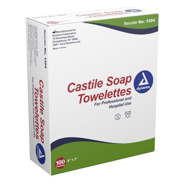 Dynarex Castile Soap Towelette Individual Packet Scented, 5 X 7 Inch, 1000PK - 1304
