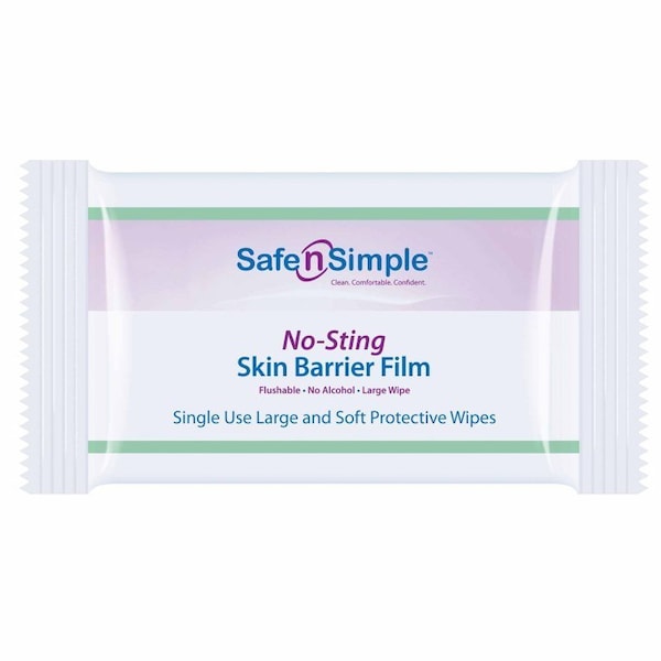 Safe N Simple No-Sting Skin Barrier Wipe 60%, 20% Strength Purified Water, Glycerin, Propylene Glycol Large, 600PK - SNS00807