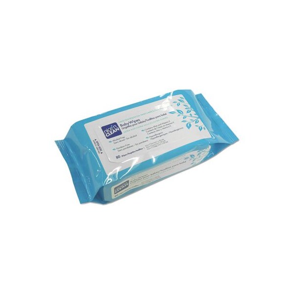 Nice-Pak Products SaniPro, NICE 'N CLEAN BABY WIPES, UNSCENTED 7.9in X 6.6in, WHITE, 80PK - A630FW