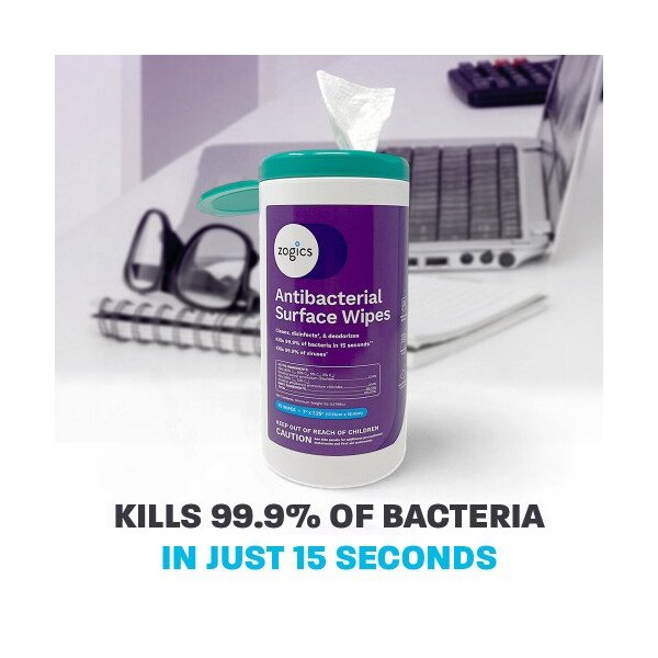 Zogics Antibacterial Disinfecting Wipes 75 Wipes/Canister, 6PK - ZDW75-6