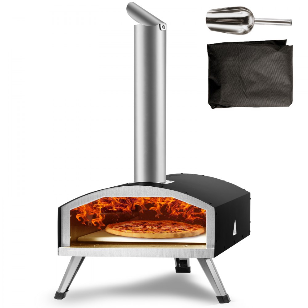 VEVOR Outdoor Oven 12-inch Pellet and Charcoal Fired Maker, Portable Outside Stainless Steel Grill with Pizza Stone, Waterproof Cover, Shovel, Wood Burner for Backyard Camping, Black - BXSPSLYCKLHSBC8PEV0