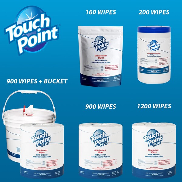 Touch Point Wipes TP Plus Disinfectant Wipes Roll - 2 Rolls x 2400 Wipes, 8 in.x6 in., EPA Registered, 2PK - WD1200