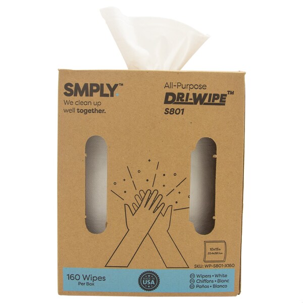 Smply Brands S800 Dri-Wipe by, Large Format Center-Pull Box, 160 Wipes per Box - S801-X160-X1