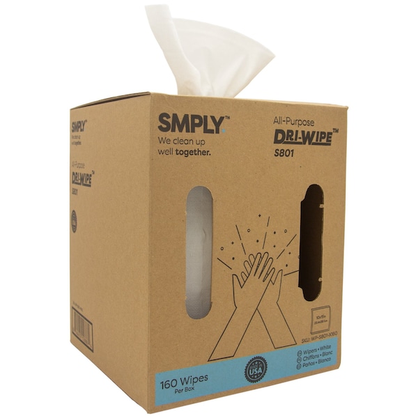 Smply Brands S800 Dri-Wipe by, Large Format Center-Pull Box, 160 Wipes per Box - S801-X160-X1