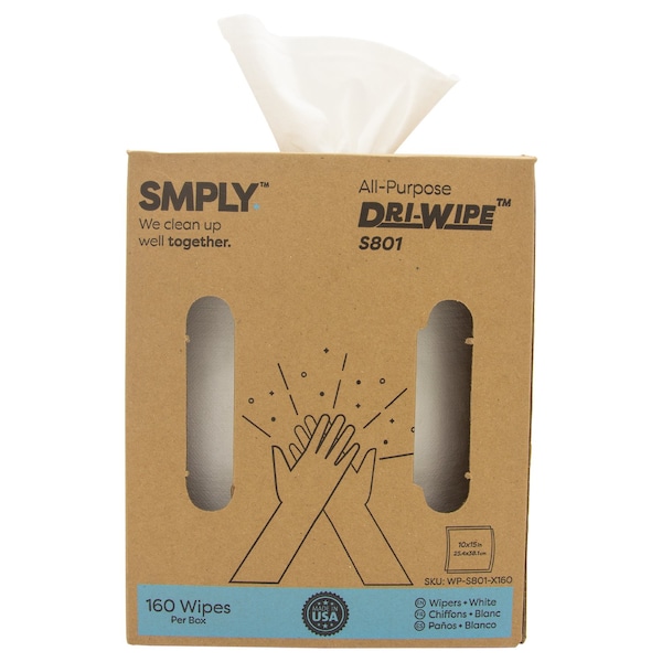 Smply Brands S800 Dri-Wipe by, Large Format Center-Pull Box, 160 Wipes per Box - S801-X160-X1
