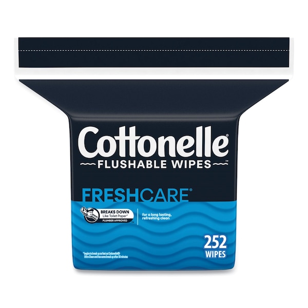 Cottonelle Flushable Wet Wipes, Zip Pack Refill, White, 5 x 7.25, 252PK - 43541