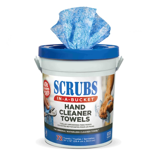 Scrubs Hand Cleaning Towels, 10 in x 12 in, Scrubs-in-a-Bucket, 72 Wipes/Bucket, Aloe/Vitamin E, Citrus - 42272
