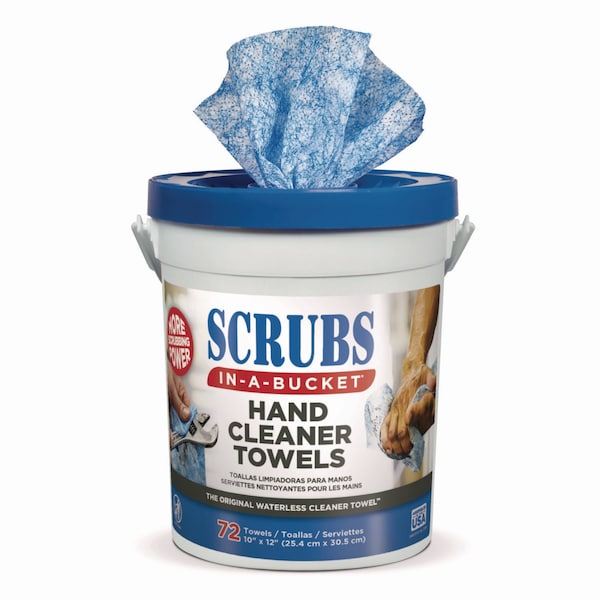Scrubs Hand Cleaner Towels, Scrubs In-A-Bucket, 10 x 12, Blue/White, 72/Bucket, 6 PK - 42272
