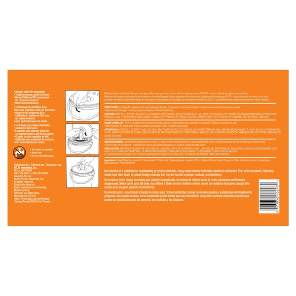 Gojo Hand and Surface Wet Towels, Bucket, 130 Wipes per Container, Citrus, Moisturizing, Blue, 4 PK - 6298-04