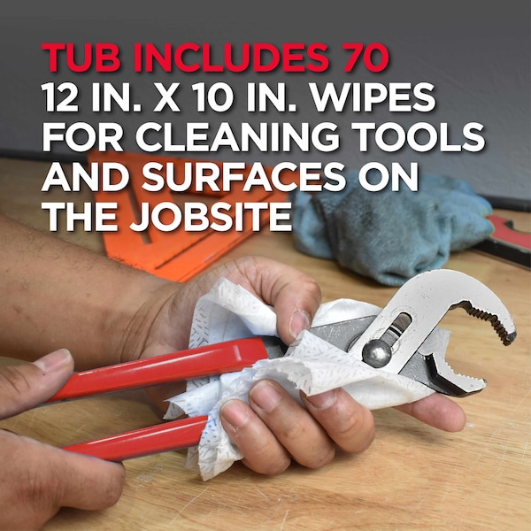 Oatey Hercules 12 in. x 10 in. Multi-Purpose Jobsite Wipes, Dispenser Tub of 70 Towels - 45333