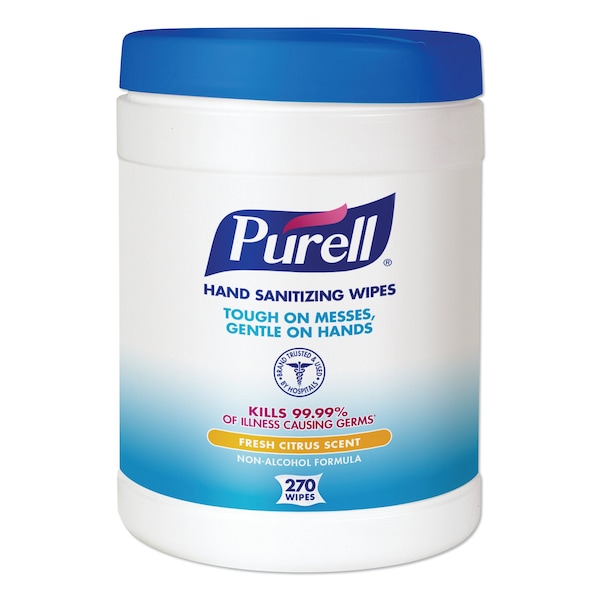 Purell Sanitizing Hand Wipes, 6 x 6 3/4, White, 270/Canister, PK6 - 9113-06