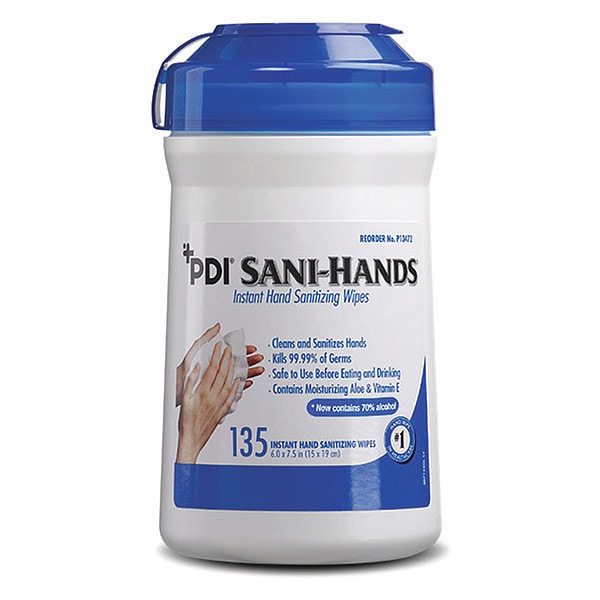 Pdi Sani-Hands ALC Disinfectant Hand Wipe, 6 x 7-1/2"., 135 Wipes - P13472