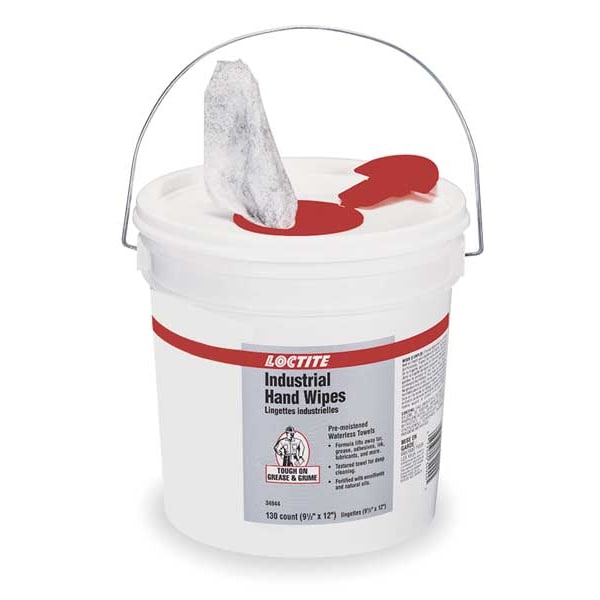 Loctite Hand Wipes, 130 Wipes Per Bucket, 9.5 in x 12 in, White - 337638
