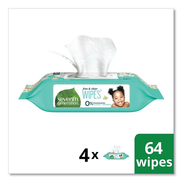 Seventh Generation Free & Clear Baby Wipes, Refill, Unscented, White, 256/PK, PK3 - SEV 34219CT