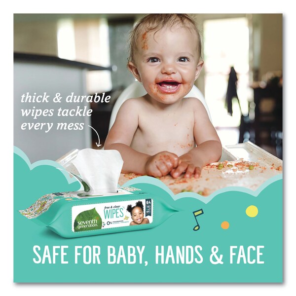 Seventh Generation Free & Clear Baby Wipes, Refill, Unscented, White, 256/PK, PK3 - SEV 34219CT