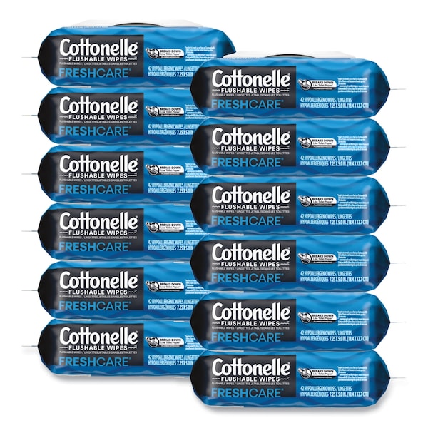 Cottonelle Fresh Care Flushable Cleansing Cloths, White, 3.75 x 5.5, 42/Pack, PK8 - KCC 36734CT