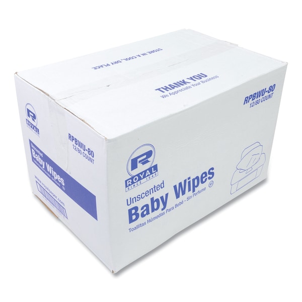 Amercareroyal Baby Wipes Tub, White, 80/Tub, PK12 - RPP RPBWU-80
