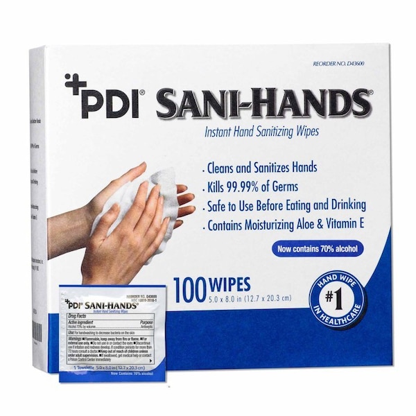 Sani-Hands Hand Sanitizing Wipe Ethyl Alcohol Wipe Individual Packet, 1000PK - D43600