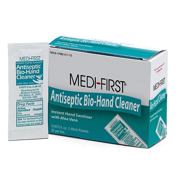 Medique Antiseptic Bio-Hand Wipe, Alcohol, PK25 - 51173
