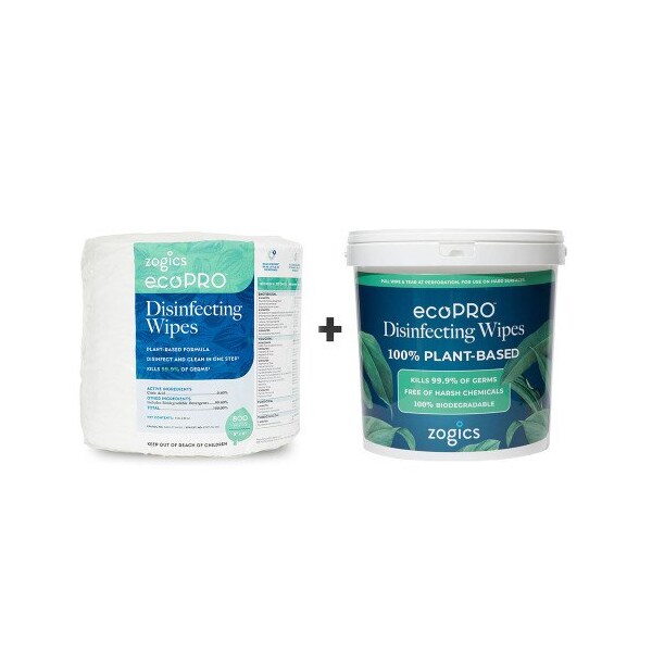 Zogics Biodegradable Disinfectant Wipes Portable Bucket & Refill, , 800 wipes - ZECO800-B