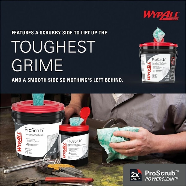 Wypall Wypall Waterless Industrial Cleaning Wipes (91371), Heavy Duty Moist Wipers, 75 Sheets / Conta iner - 91371